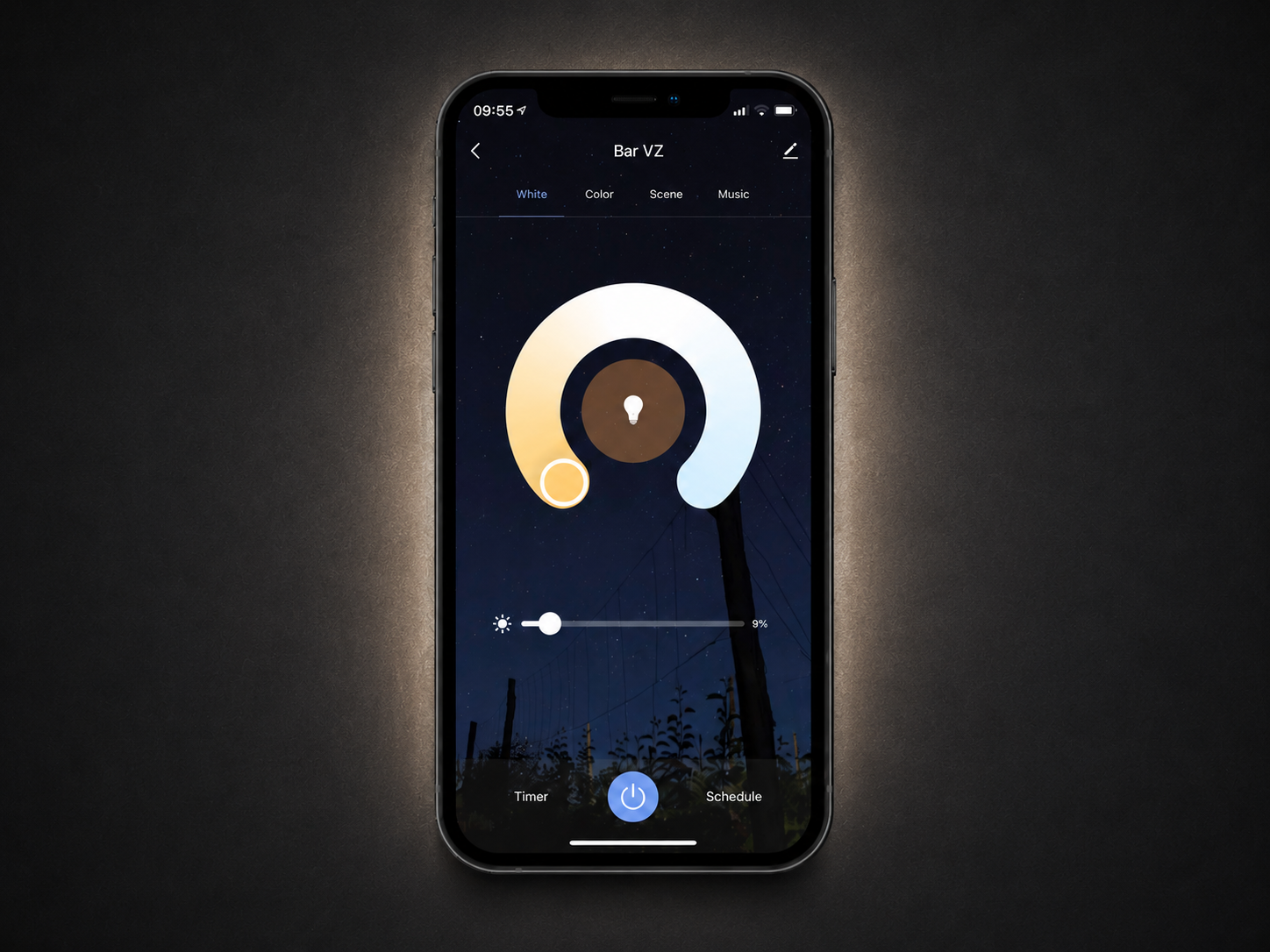Phone showing the Zylo-compatible lighting control app